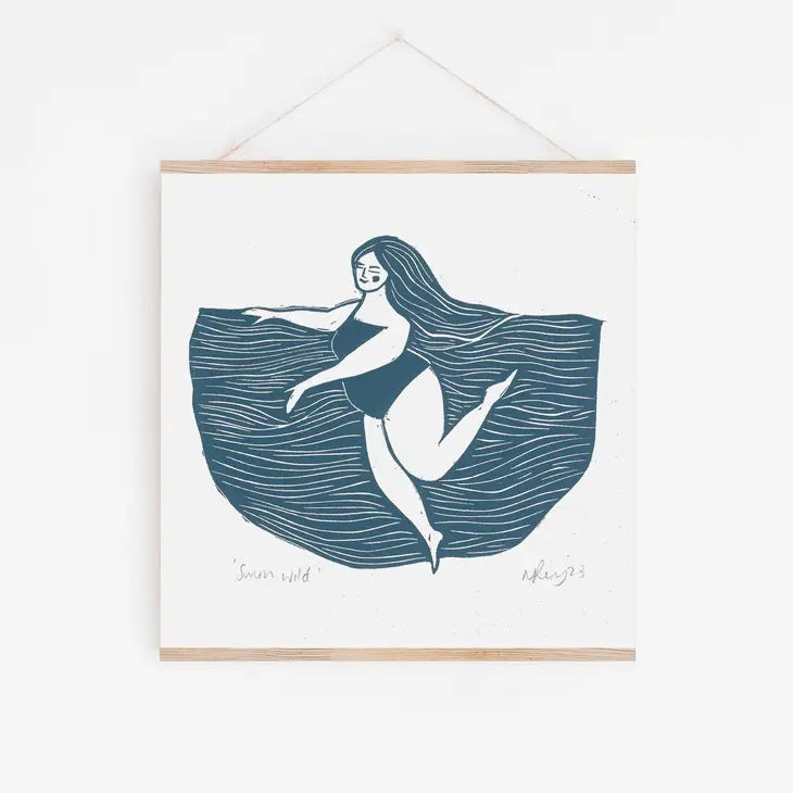 'Swim Wild' Linocut Print