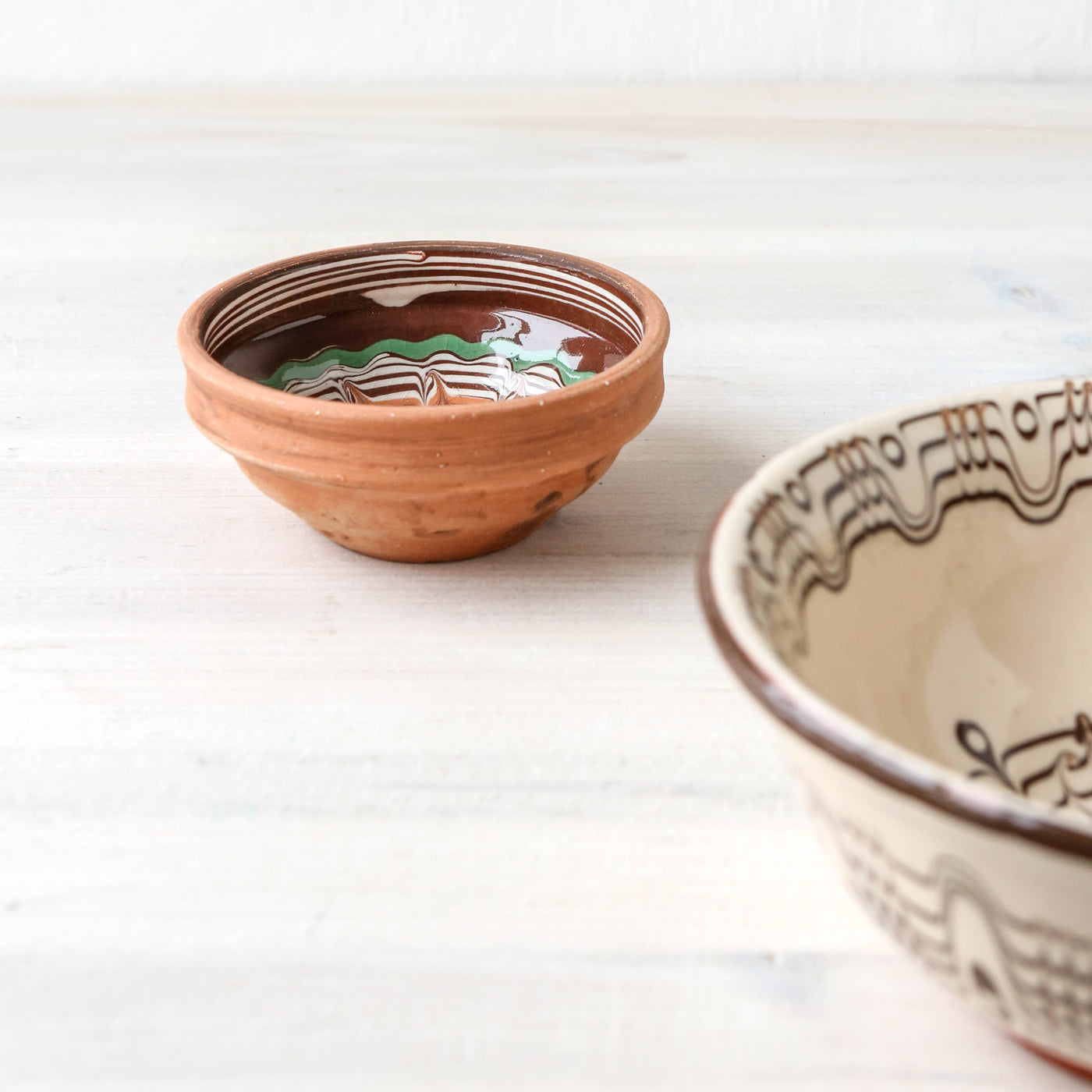 10cm Horezu Stoneware Mini Serving Bowl - Turquoise & Orange