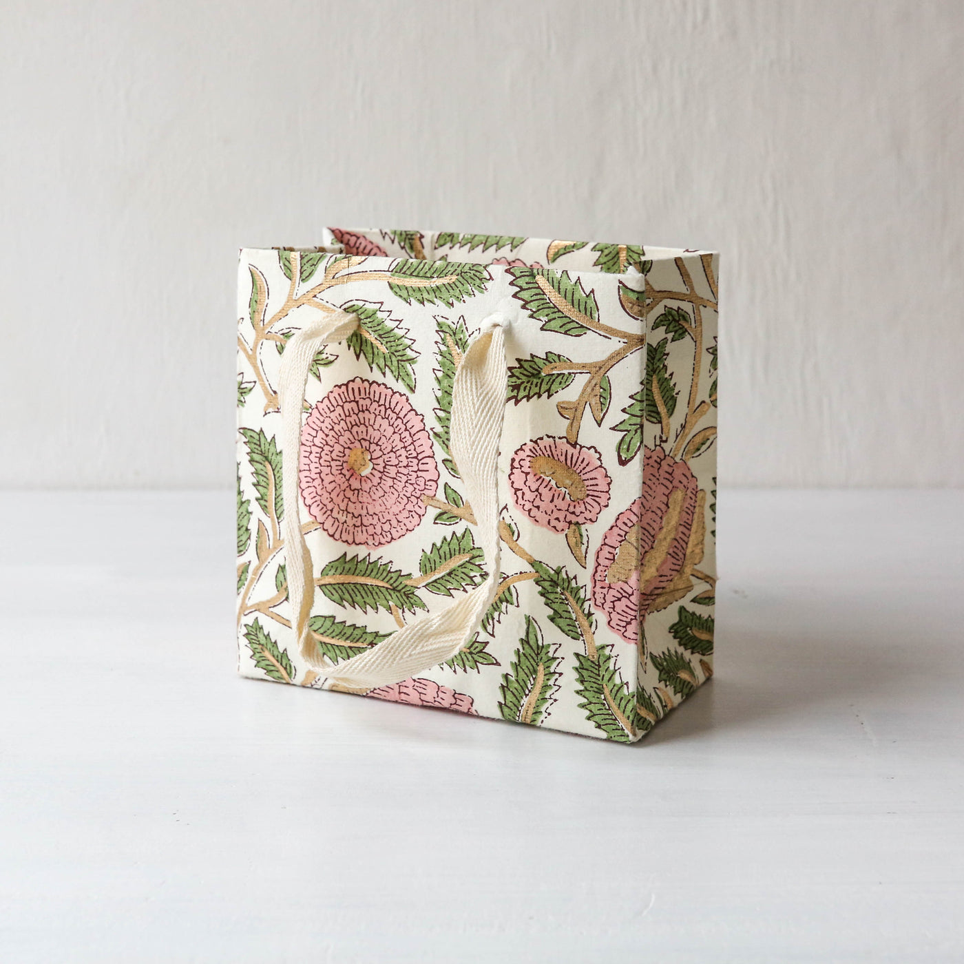 Hand Block Printed Paper Gift Bag - Blush