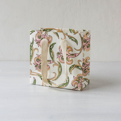 Hand Block Printed Paper Gift Bag - Blush