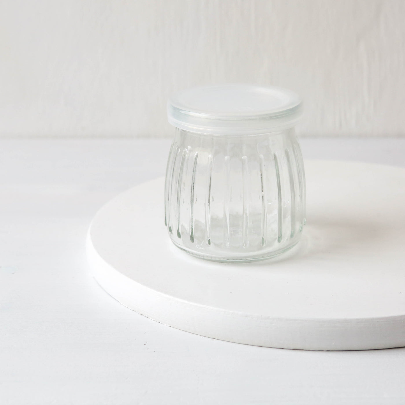 Grooved Glass Storage Jar With Lid