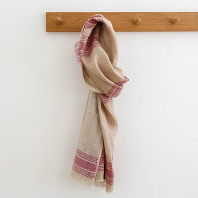 Linen Scarf - Red and Natural Plaid