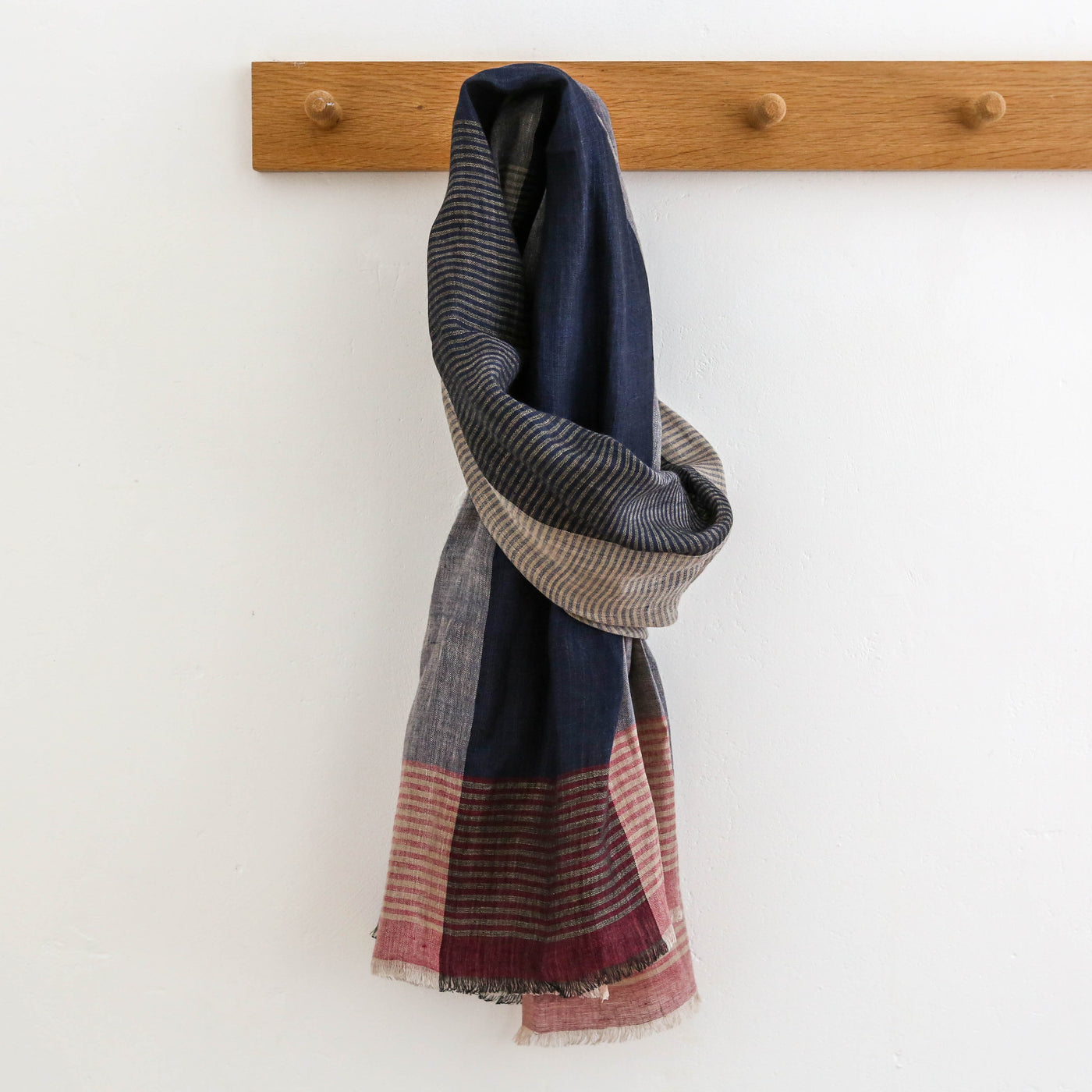 Linen Scarf - Navy and Pink Plaid