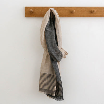 Linen Scarf - Charcoal and Natural Plaid