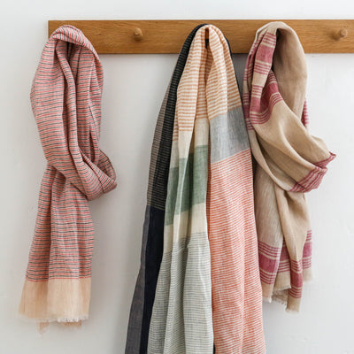 Linen Scarf - Navy and Pink Plaid