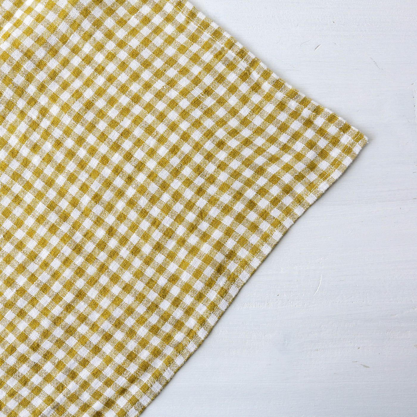 Washed Linen Natural Check Tea Towel - Citrus