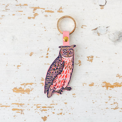 Nocturnal Owl Shaped Leather Key Fob