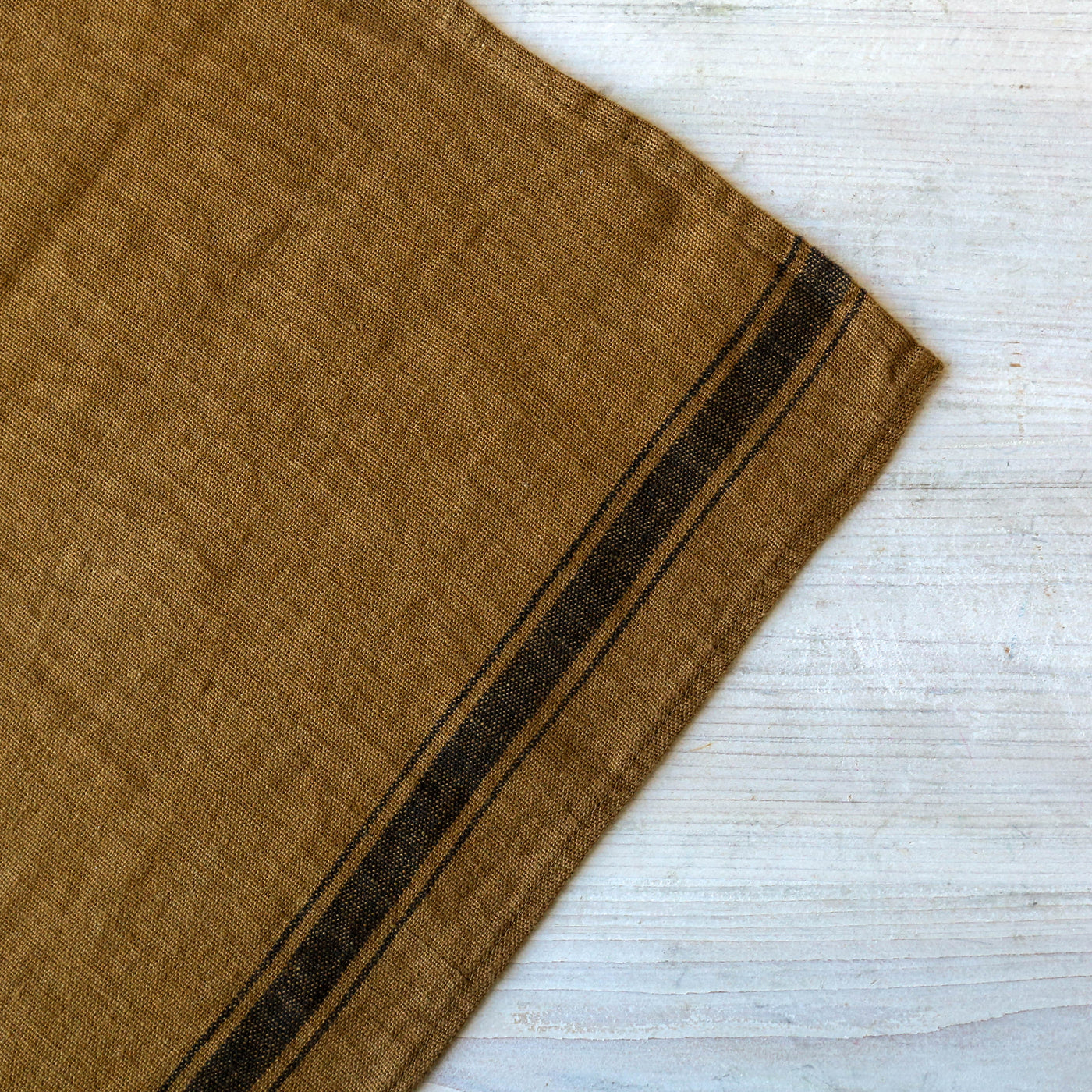 Washed Linen Stripe Tea Towel - Gold