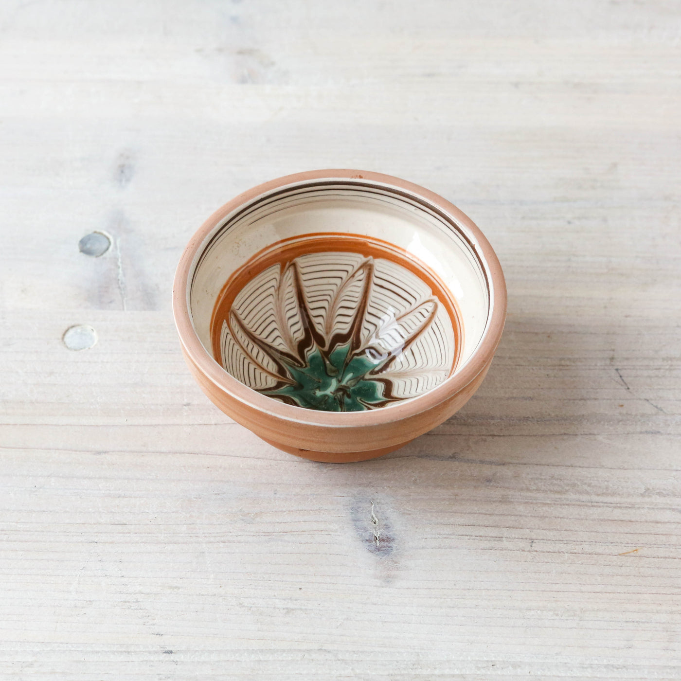 10cm Horezu Stoneware Mini Serving Bowl - Cream, Turquoise & Orange