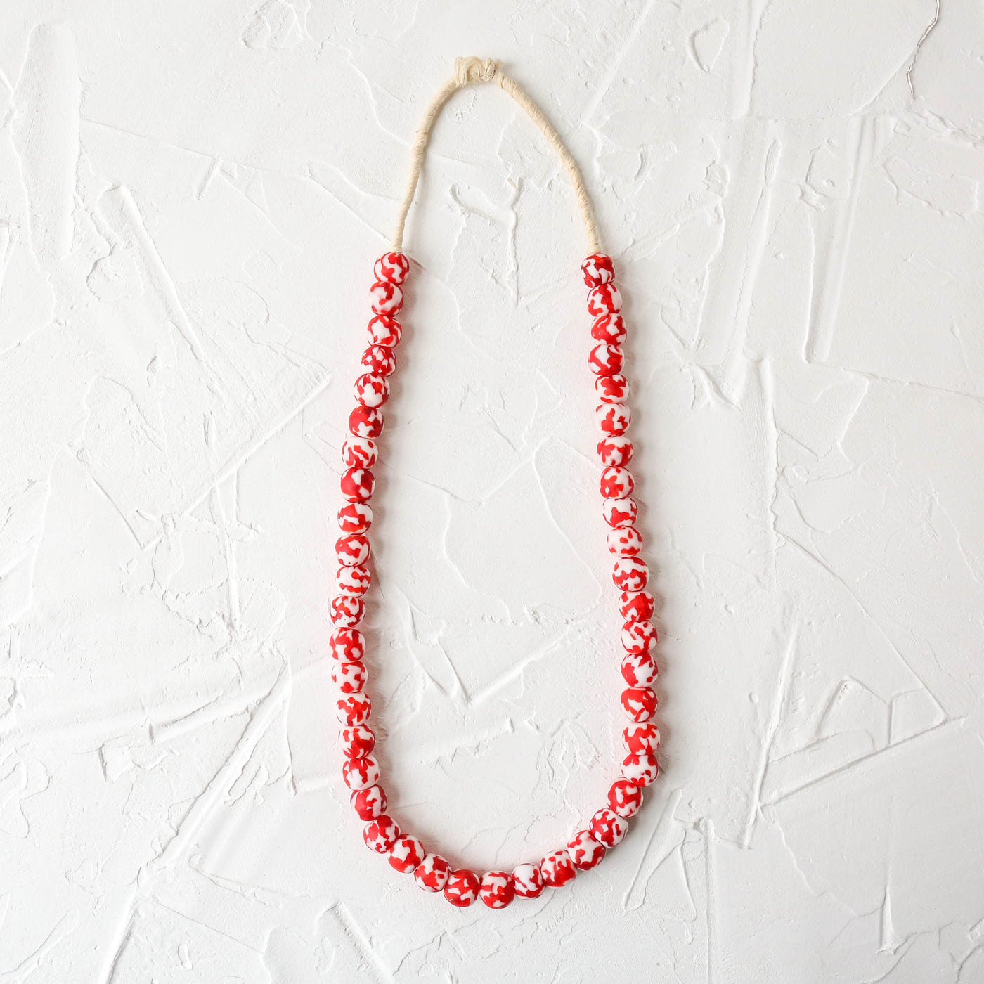 Recycled Glass Beads - 14mm Red & White Patterned