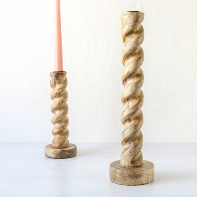 Enrica Carved Mango Wood Candle Holder - Tall
