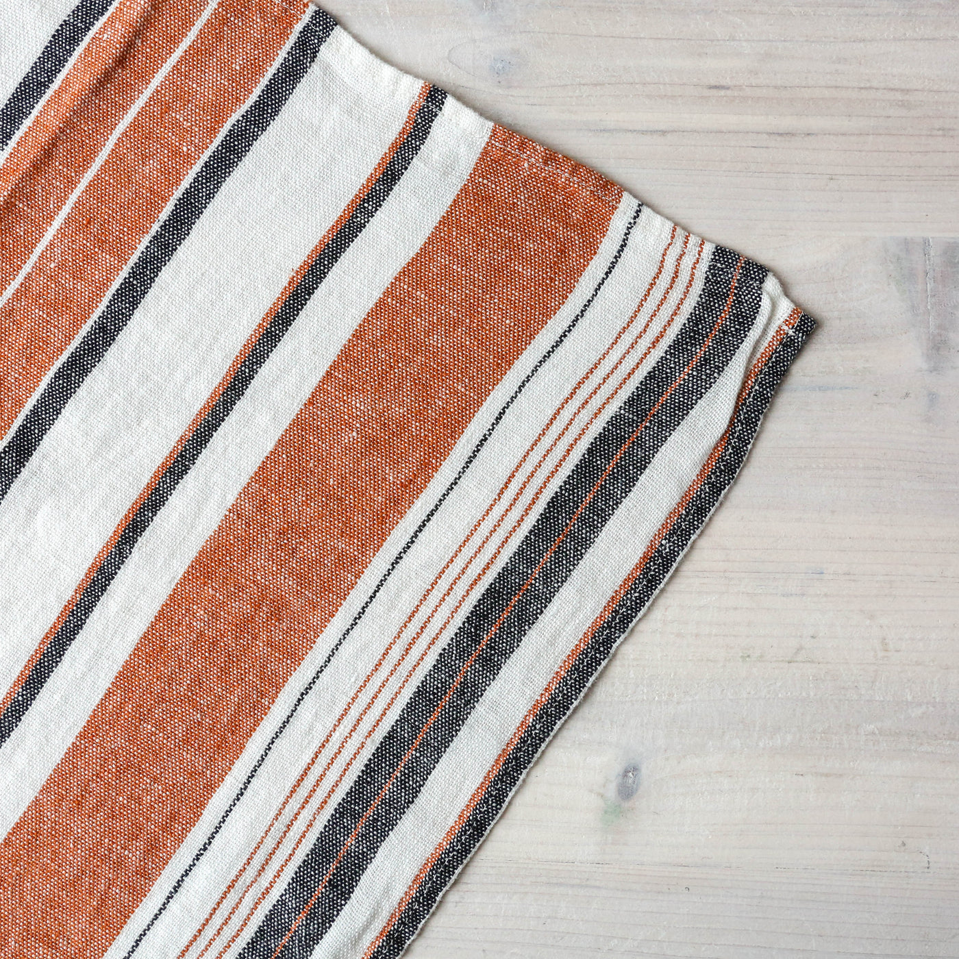 Washed Linen White Stripe Tea Towel - Copper