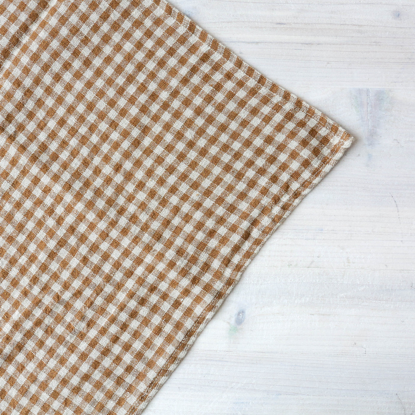 Washed Linen Natural Check Tea Towel - Gold
