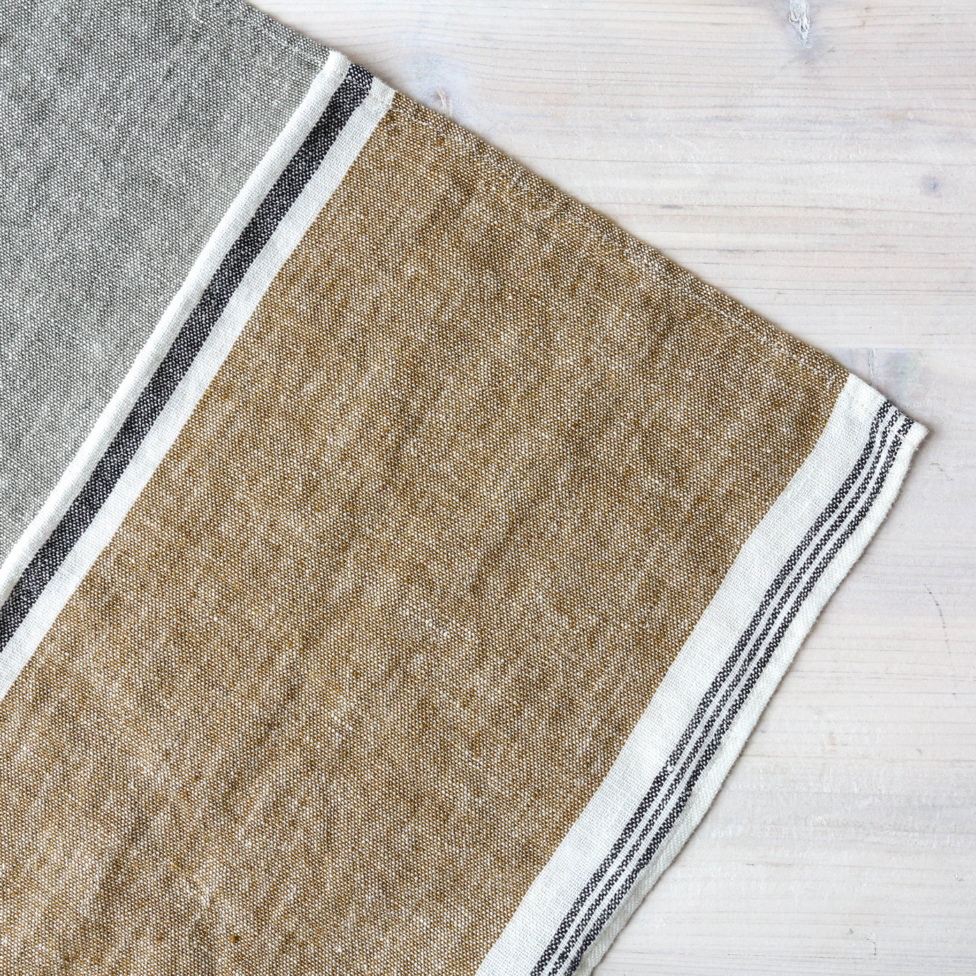 Washed Linen Block Colour Tea Towel - Khaki