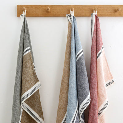 Washed Linen Block Colour Tea Towel - Khaki
