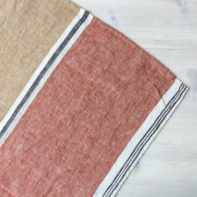 Washed Linen Block Colour Tea Towel - Tobacco