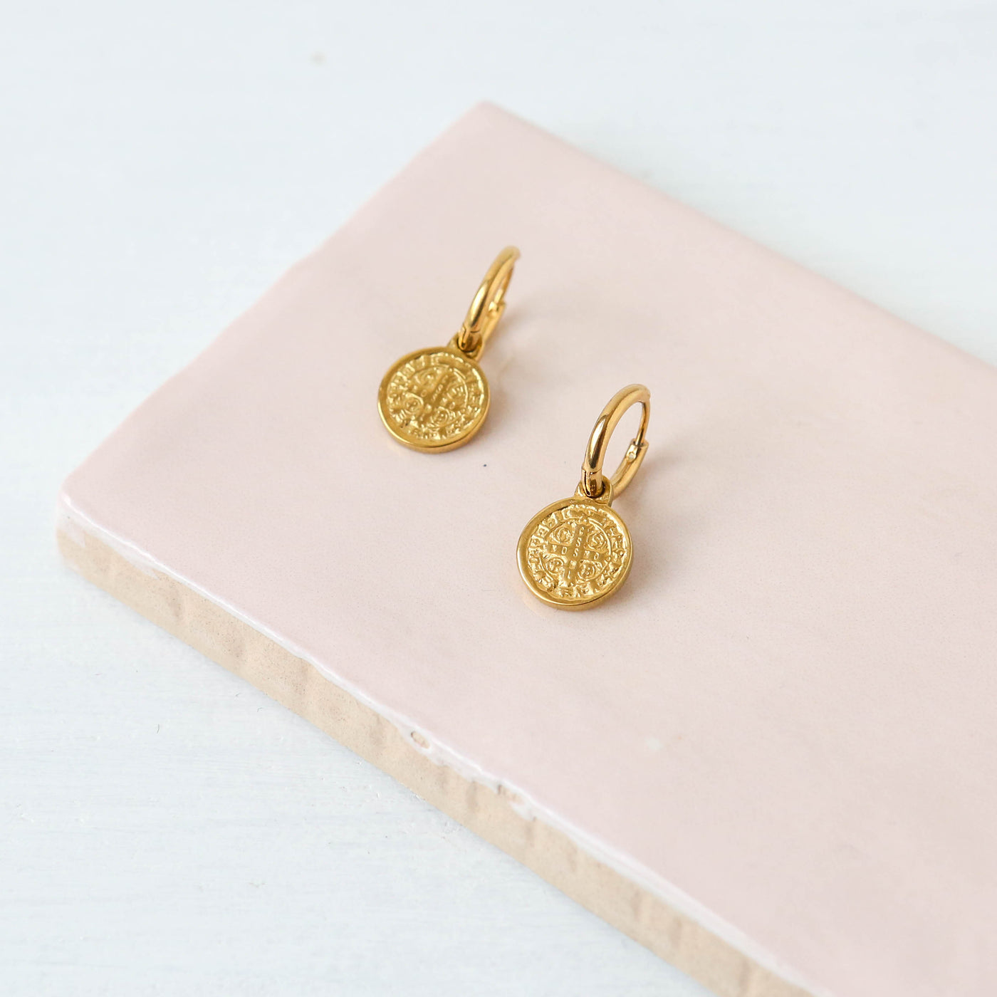 Coin Charm Hoop Earrings - Gold