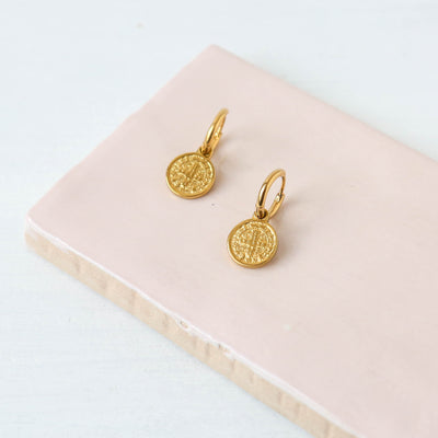 Coin Charm Hoop Earrings - Gold