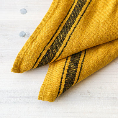 Pair of Washed Linen Rectangular Napkins or Placemats - Saffron Stripe
