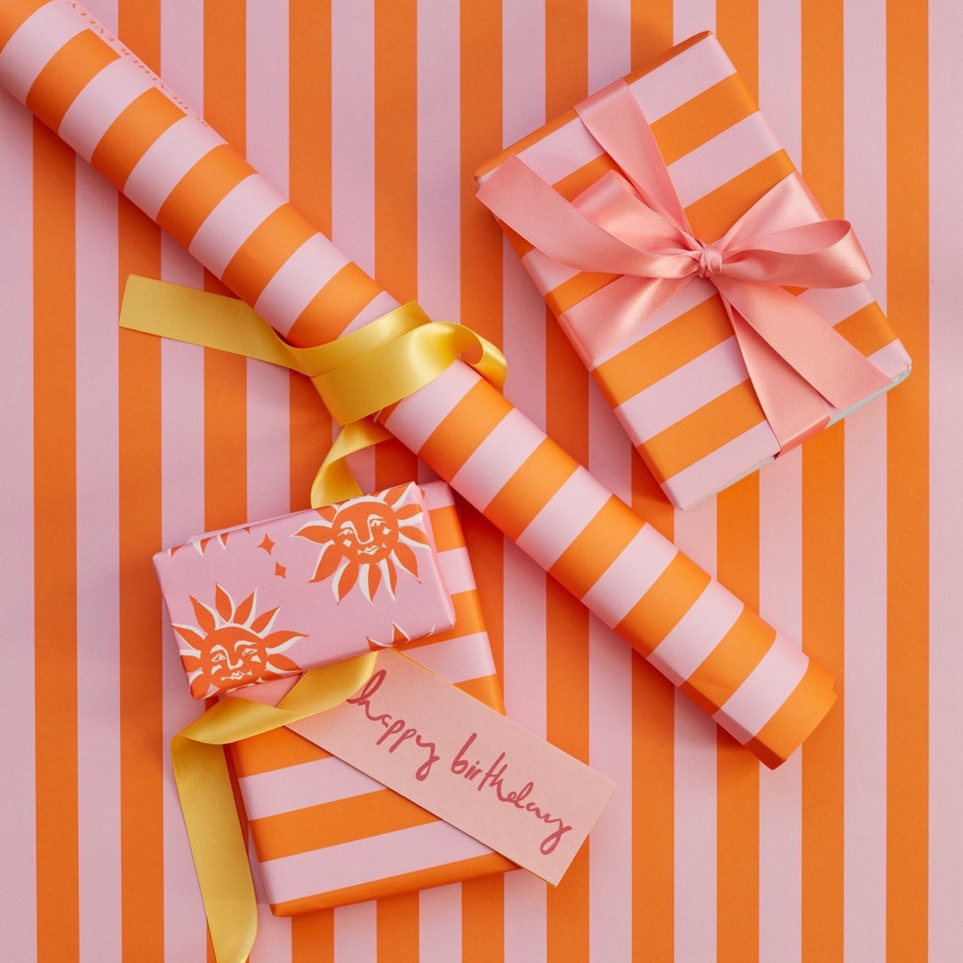 Orange and Pink Classic Stripe Wrapping Paper