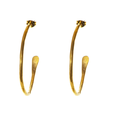 Large Textured Brass Hoops - Gold Plated