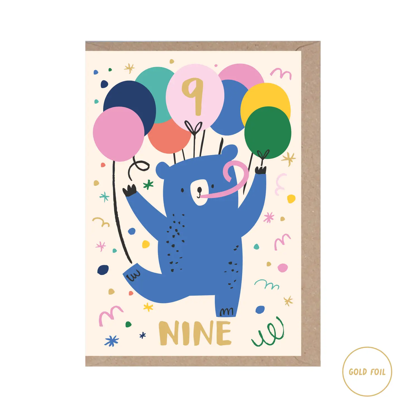 Nine Year Old Bear Birthday Card - Age 9