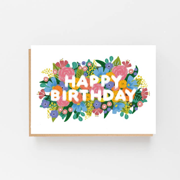 Vintage Flowers on White Birthday Card