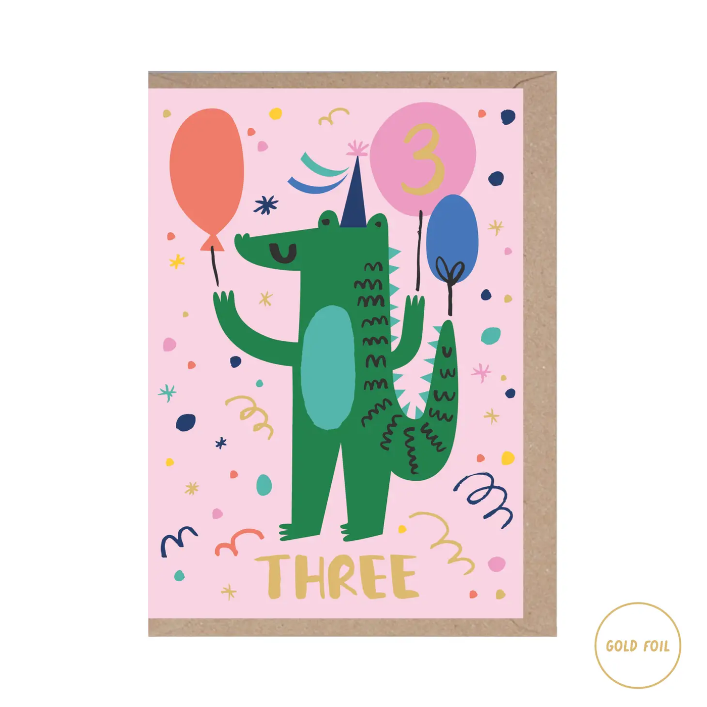 Three Year Old Crocodile Birthday Card - Age 3