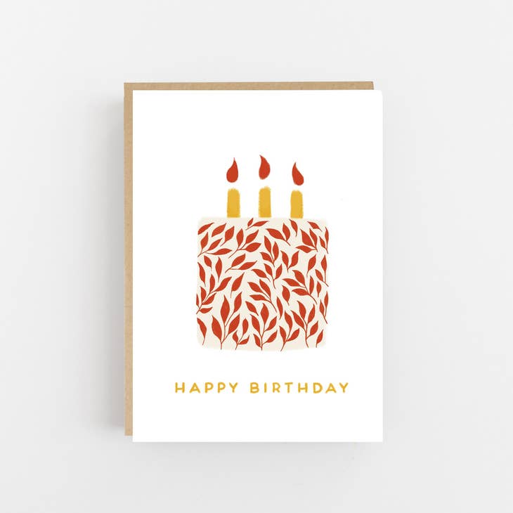 Red Leaf Cake Birthday Card