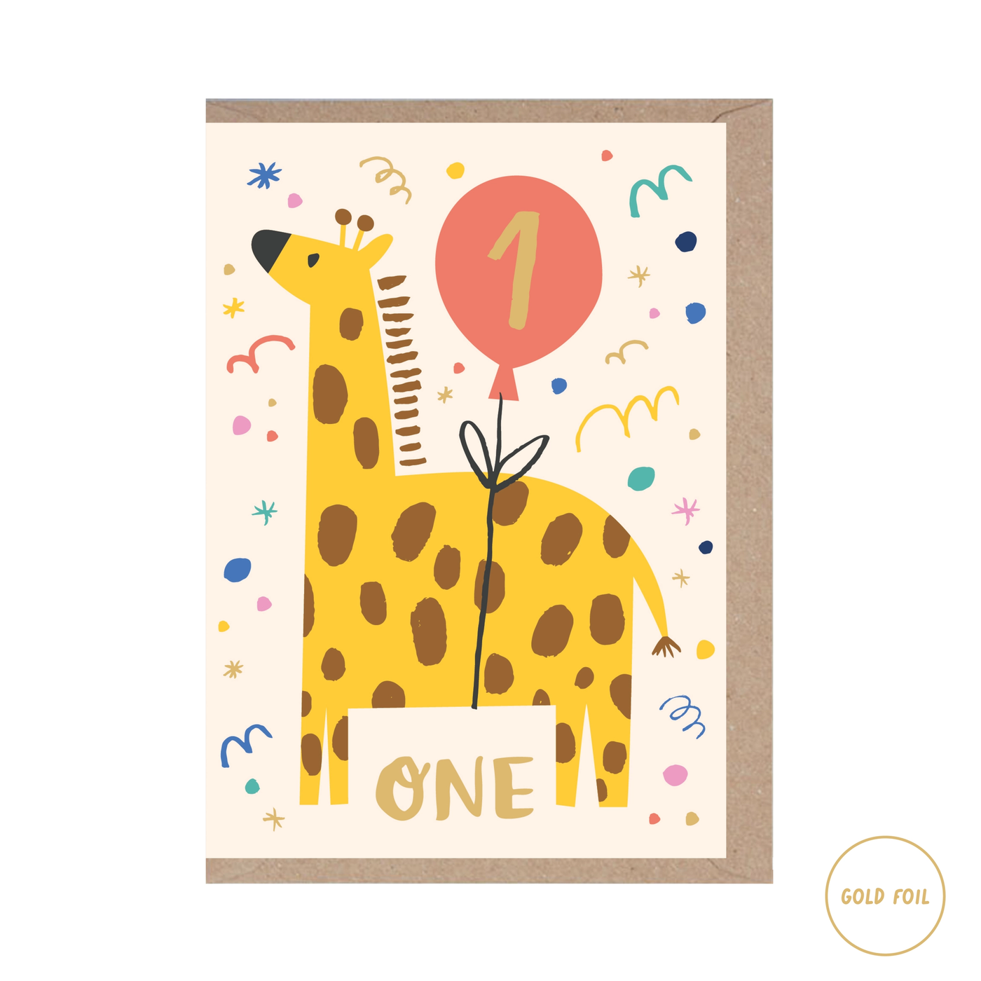 One Year Old Giraffe Birthday Card - Age 1