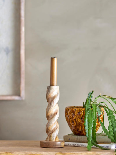 Enrica Carved Mango Wood Candle Holder - Short