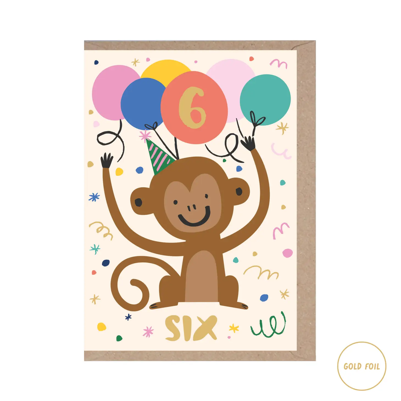 Six Year Old Monkey Birthday Card - Age 6