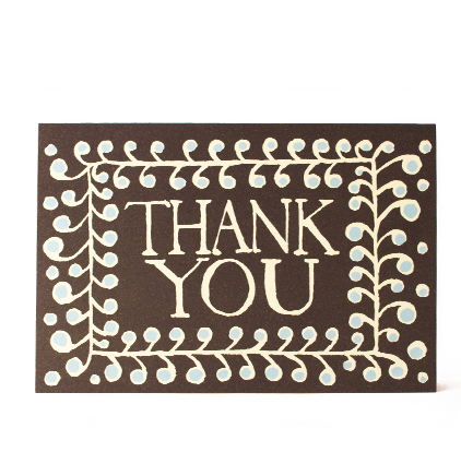 Thank You Card in Coffee and Sky Blue
