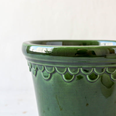 14cm Glazed Københavner Plant Pot & Saucer - Emerald Green