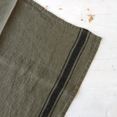 Washed Linen Stripe Tea Towel - Khaki