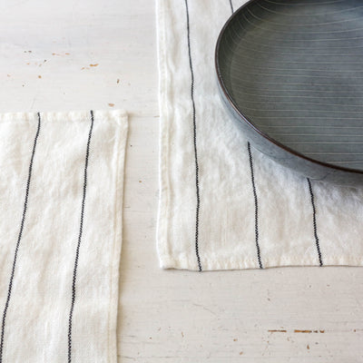 Pair of Washed Linen Rectangular Napkins or Placemats - White Stripe