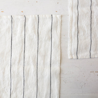 Pair of Washed Linen Rectangular Napkins or Placemats - White Stripe