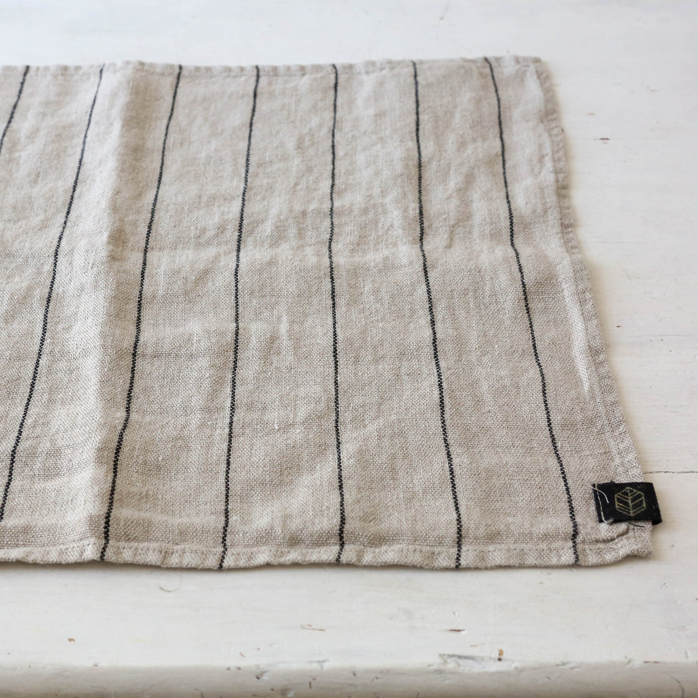 Pair of Washed Linen Rectangular Napkins or Placemats - Natural Stripe