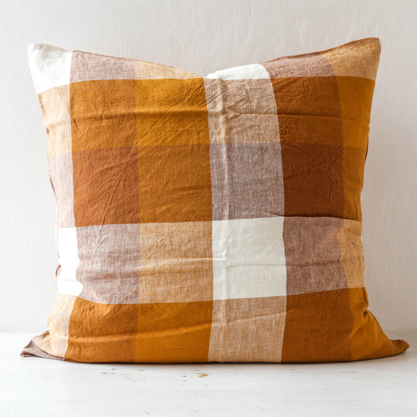 'Biscuit' Check Linen Cushion Cover