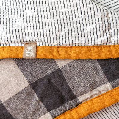 Double Sided Linen Quilt - Liquorice / Pin Stripe