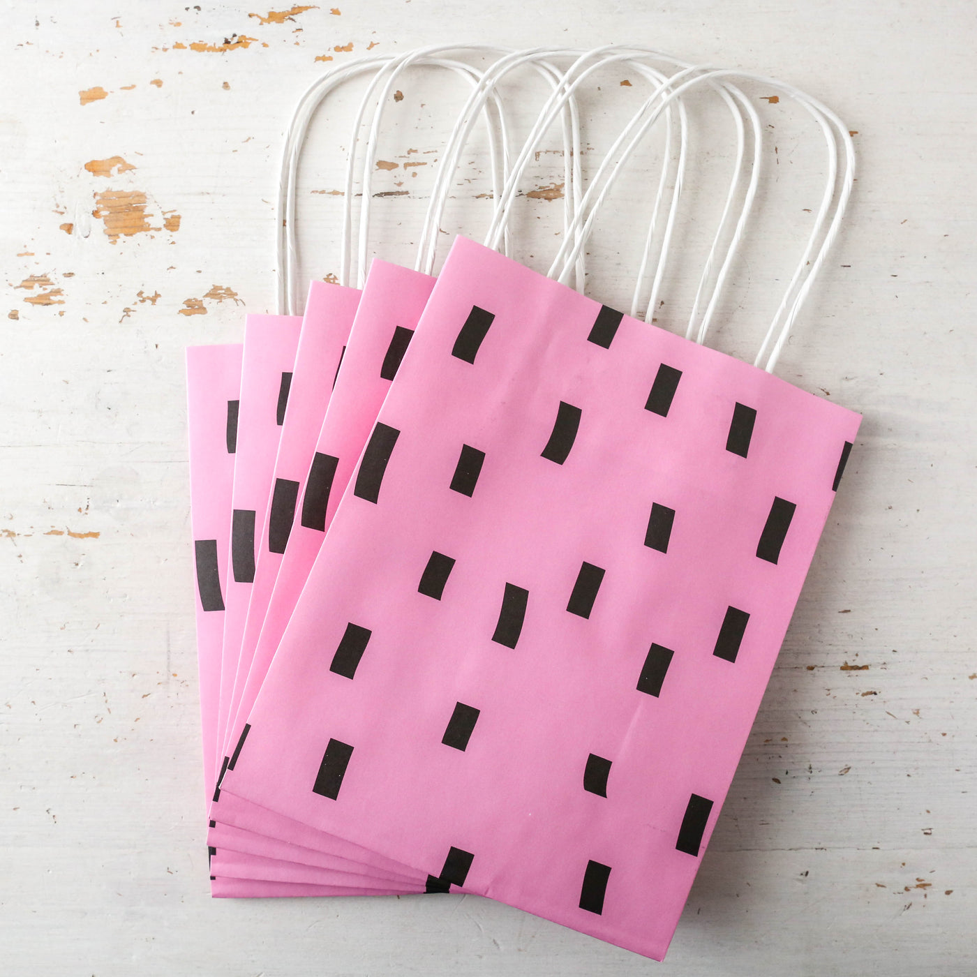 Pack of Five Paper Gift Bags - Pink with Black Confetti