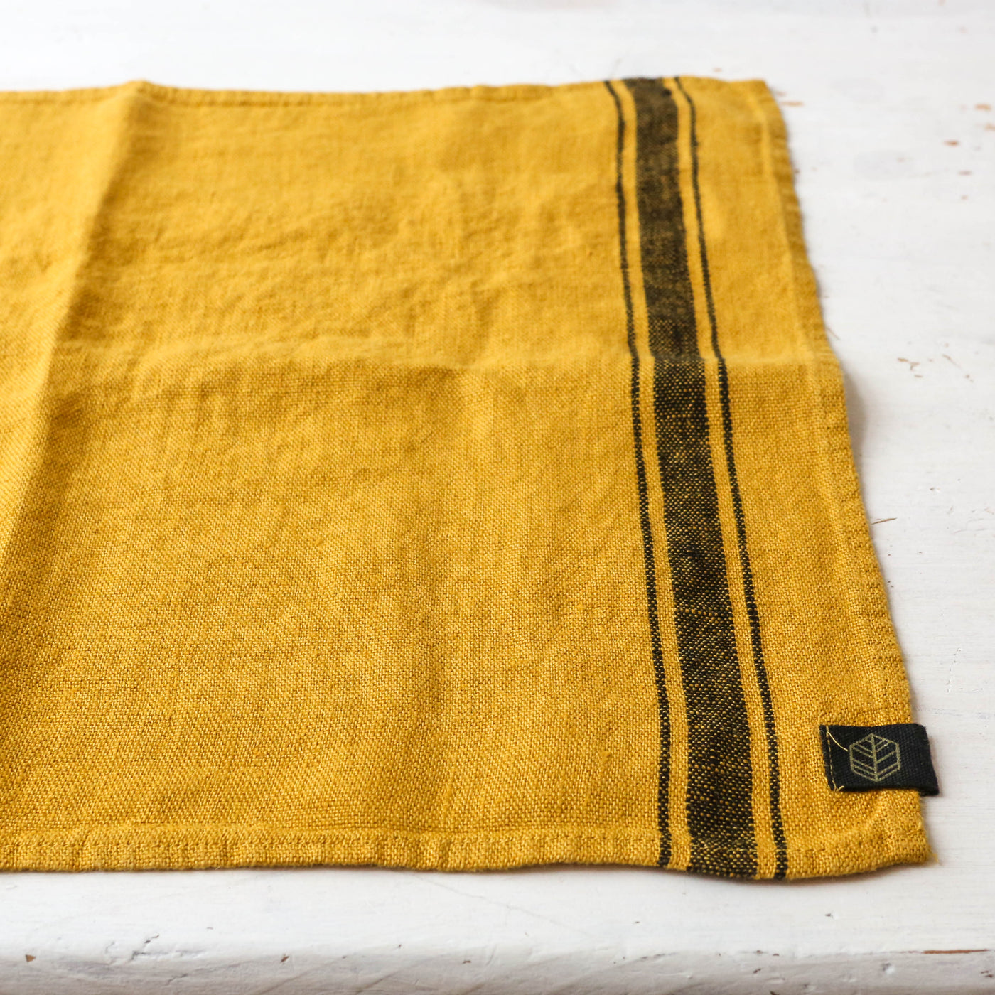 Pair of Washed Linen Rectangular Napkins or Placemats - Saffron Stripe