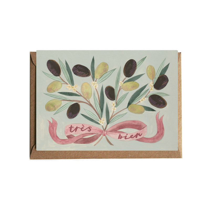'Très Bien' Olive Branch Greetings Card