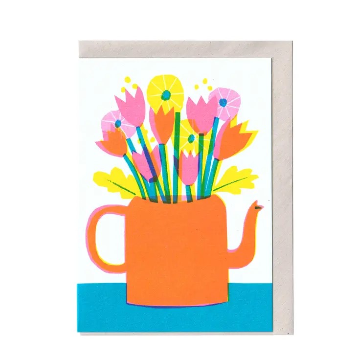 Orange Teapot Flowers Card