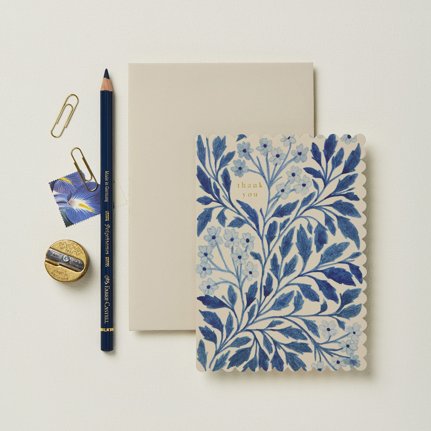 Blue Floral 'Thank You' Greetings Card