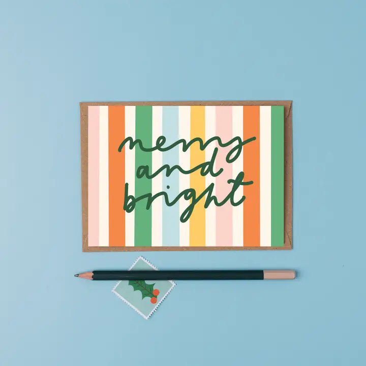 Merry and Bright Stripe Christmas Card