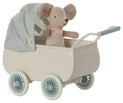 Maileg Pram with Baby Mouse - Mint
