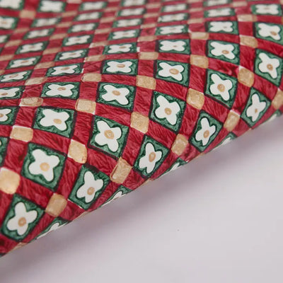 Hand Block Printed Wrap - Floral Checks Scarlet