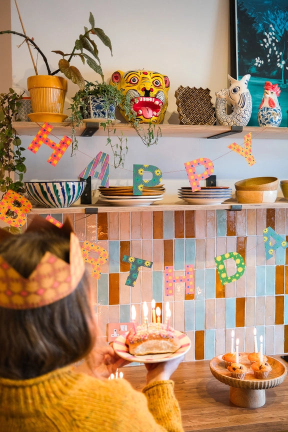 Happy Birthday Sewn Paper Garland - Brights