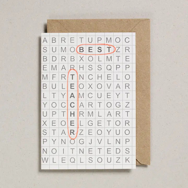 Best Teacher Word Search Card